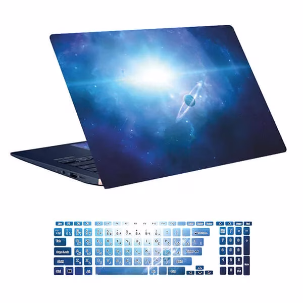 space-design-laptop-skin-code-128-with-keyboard-sticker اسکین لپ تاپ طرح Space کد ۱۲۸ به همراه استیکر کیبورد