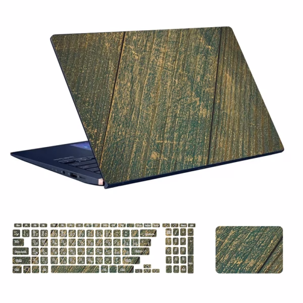 اسکین لپ تاپ طرح Wood کد 01 به همراه استیکر کیبورد