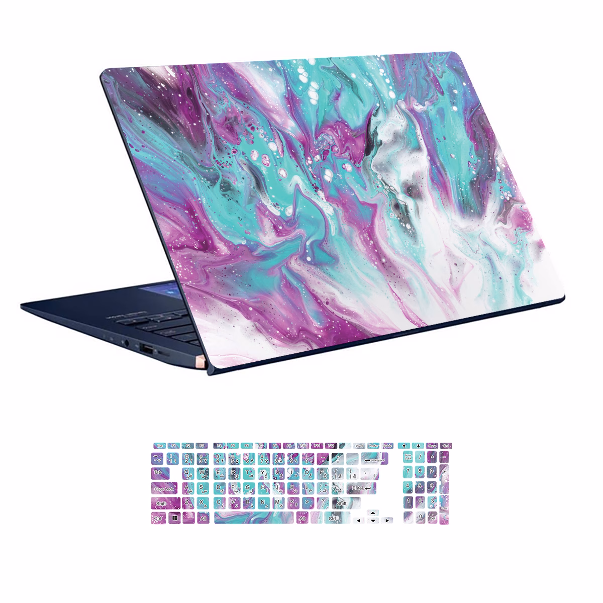 Colorful design laptop skin code 35 with keyboard sticker اسکین لپ تاپ طرح Colourful کد ۳۵ به همراه استیکر کیبورد