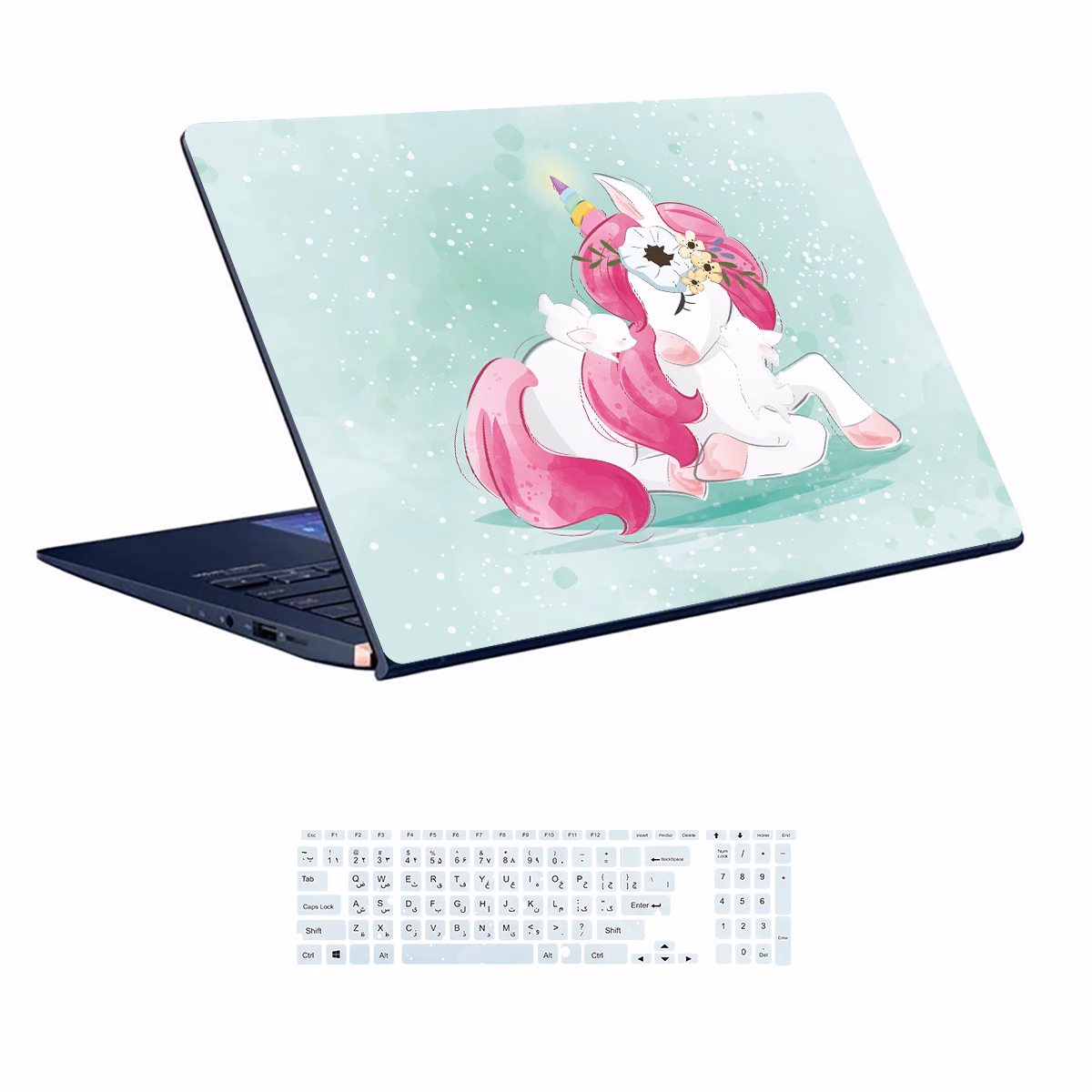 Unicorn design laptop skin code 02 with keyboard sticker اسکین لپ تاپ طرح Unicorn کد ۰۲ به همراه استیکر کیبورد