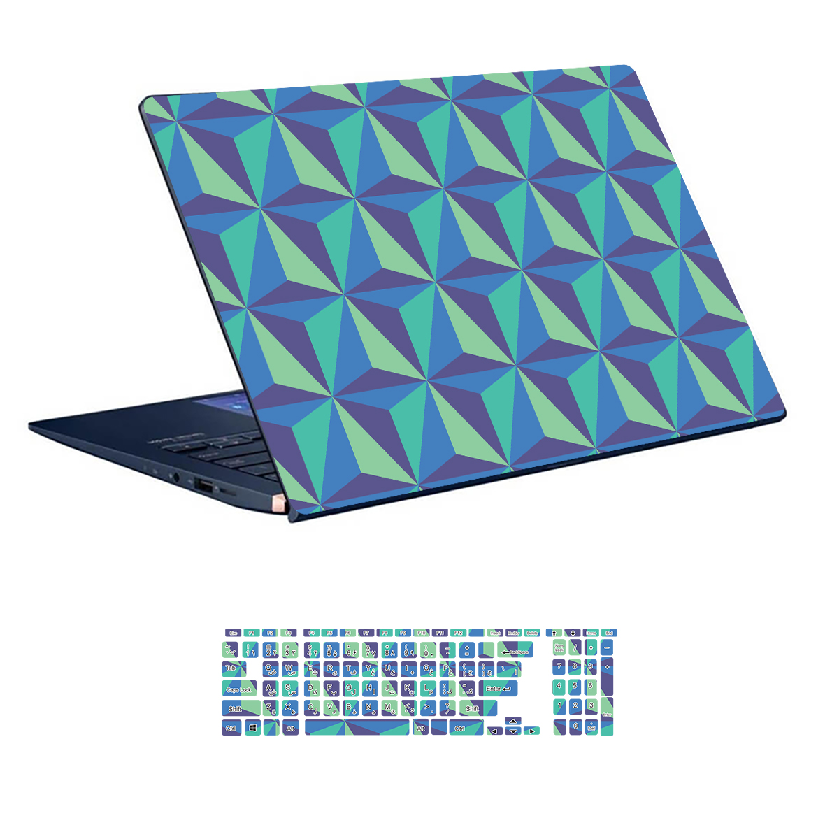 Laptop skin with geometric design code 02 with keyboard sticker