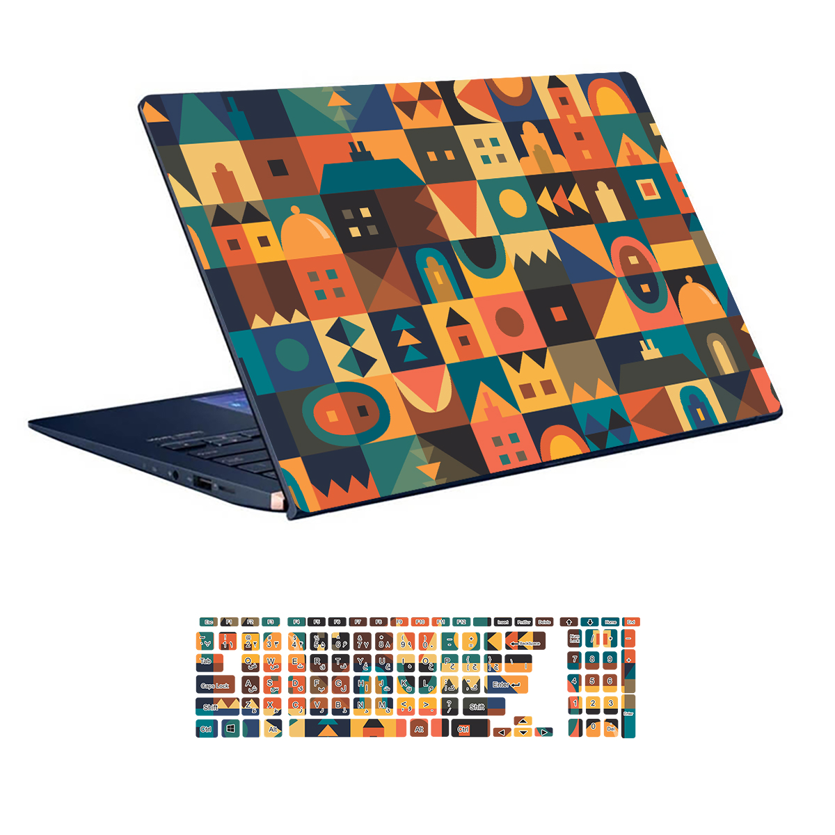 Laptop skin with geometric design code 16 with keyboard sticker