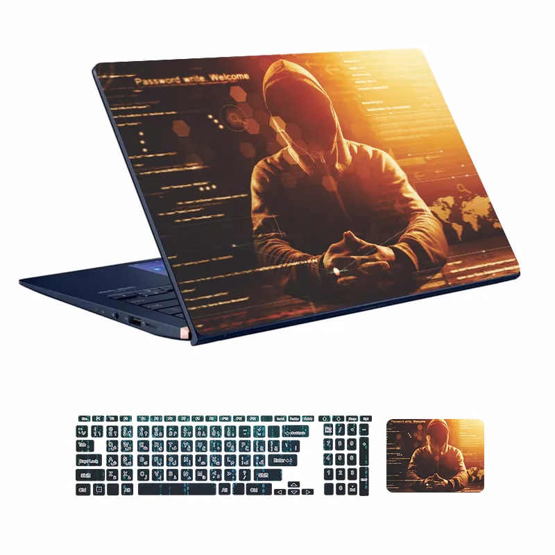 Hacker Code 15 laptop skin with keyboard sticker اسکین لپ تاپ طرح Hacker کد ۱۵ به همراه استیکر کیبورد