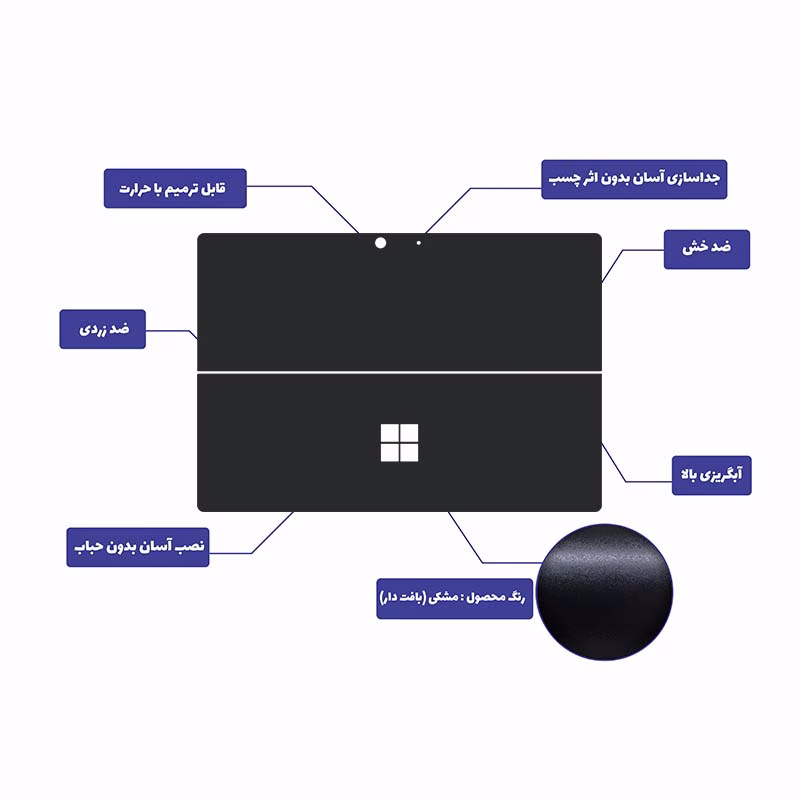 اسکین محافظ بدنه مایکروسافت سرفیس پرو طرح مشکی بافت دار