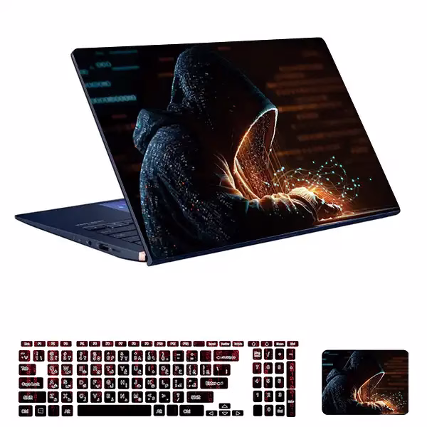 اسکین لپ تاپ طرح هکر کد 21 به همراه استیکر کیبورد 1 اسکین لپ تاپ طرح هکر کد ۲۱ به همراه استیکر کیبورد