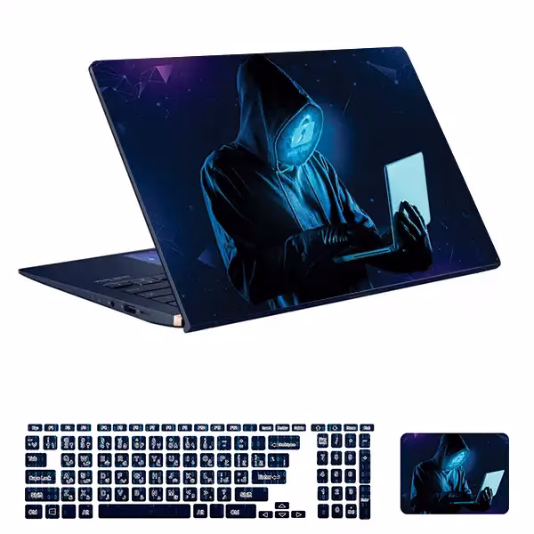 اسکین لپ تاپ طرح هکر کد 23 به همراه استیکر کیبورد 1 اسکین لپ تاپ طرح هکر کد ۲۳ به همراه استیکر کیبورد